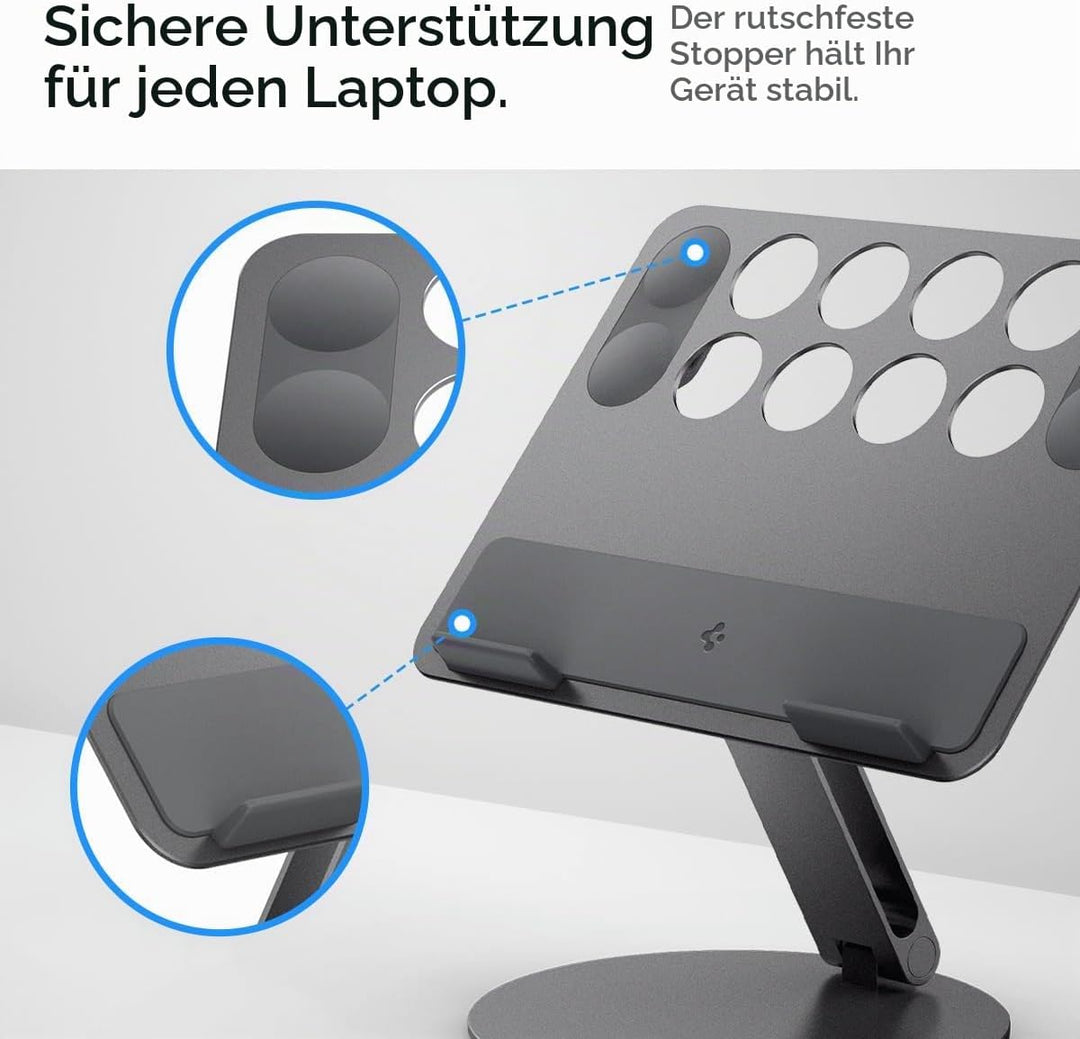 Spigen Laptop-Ständer, Höhenverstellbar &amp; rutschfeste Silikonauflagen【inkl. 4X Klett-Kabelbinder, Ka