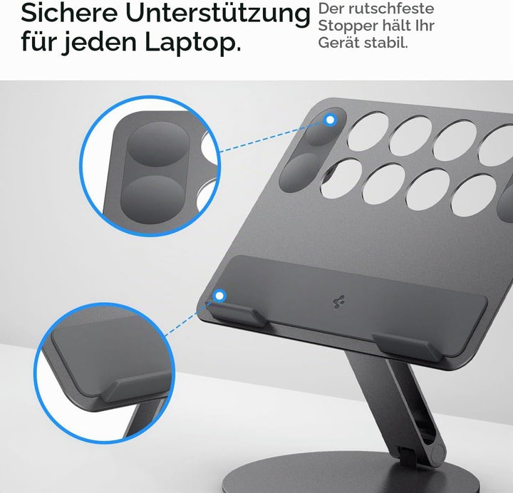 Spigen Laptop-Ständer, Höhenverstellbar &amp; rutschfeste Silikonauflagen【inkl. 4X Klett-Kabelbinder, Ka