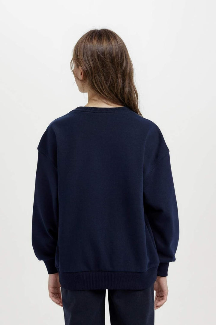 DeFacto Girl Regular Fit Langarm Gestricktes Kapuzen-Sweatshirt für Mädchen 9-10 Jahre Navy, 9-10 Ja