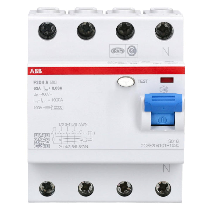 ABB F200 RCCB, 4-polig, 63A, 30mA Typ A CE 230V ac Einzelpack Single, Einzelpack Single