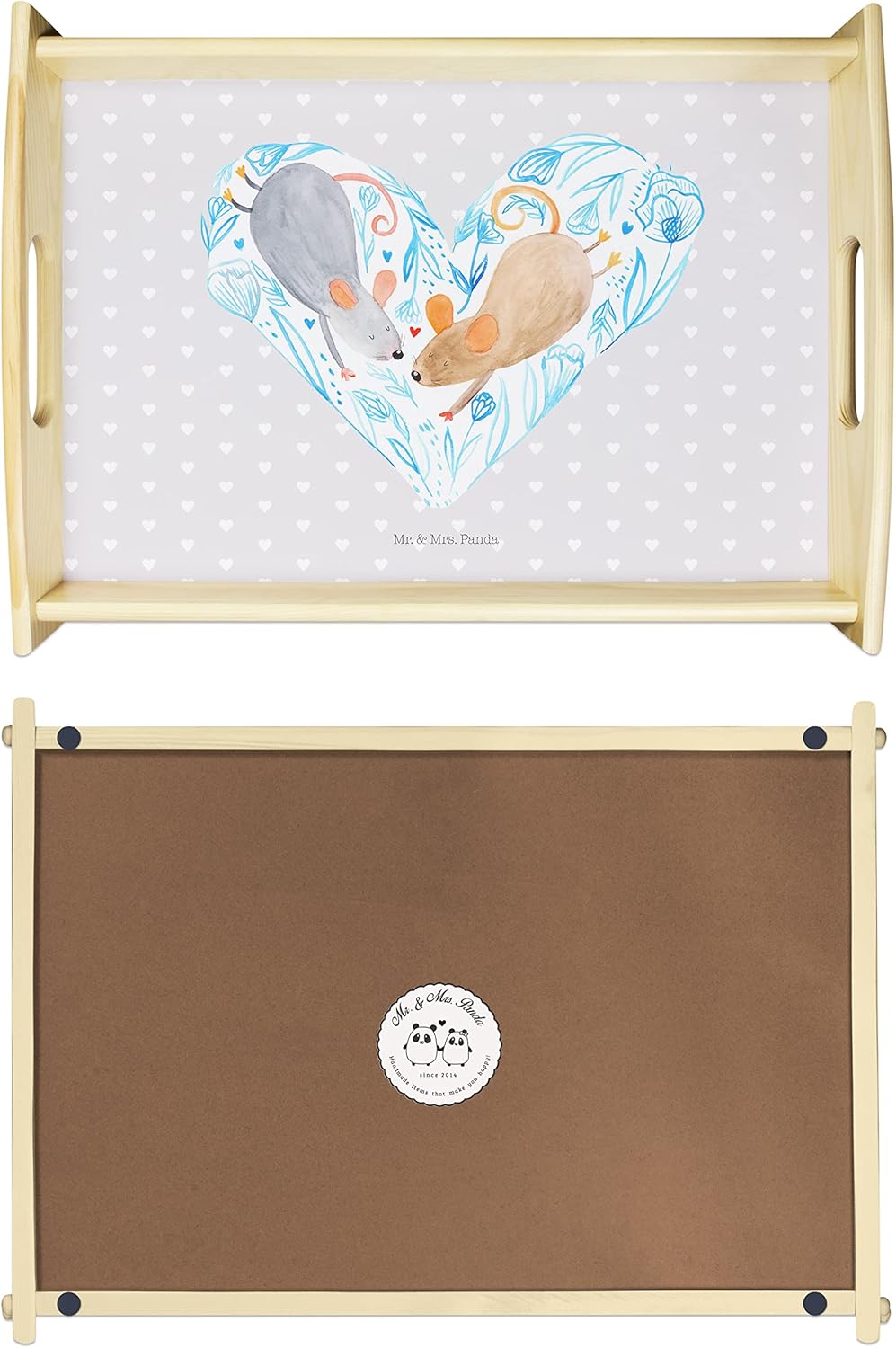 Mr. & Mrs. Panda Serviertablett Mäuse Herz - Geschenk, Liebesgeschenk, Küchentablett, Lieblingsmensc