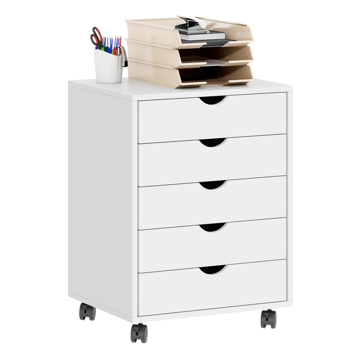 SogesHome Aktenschrank Rollcontainer Büroschrank Aufbewahrungsschrank aus Holz auf Rollen mit Schubl