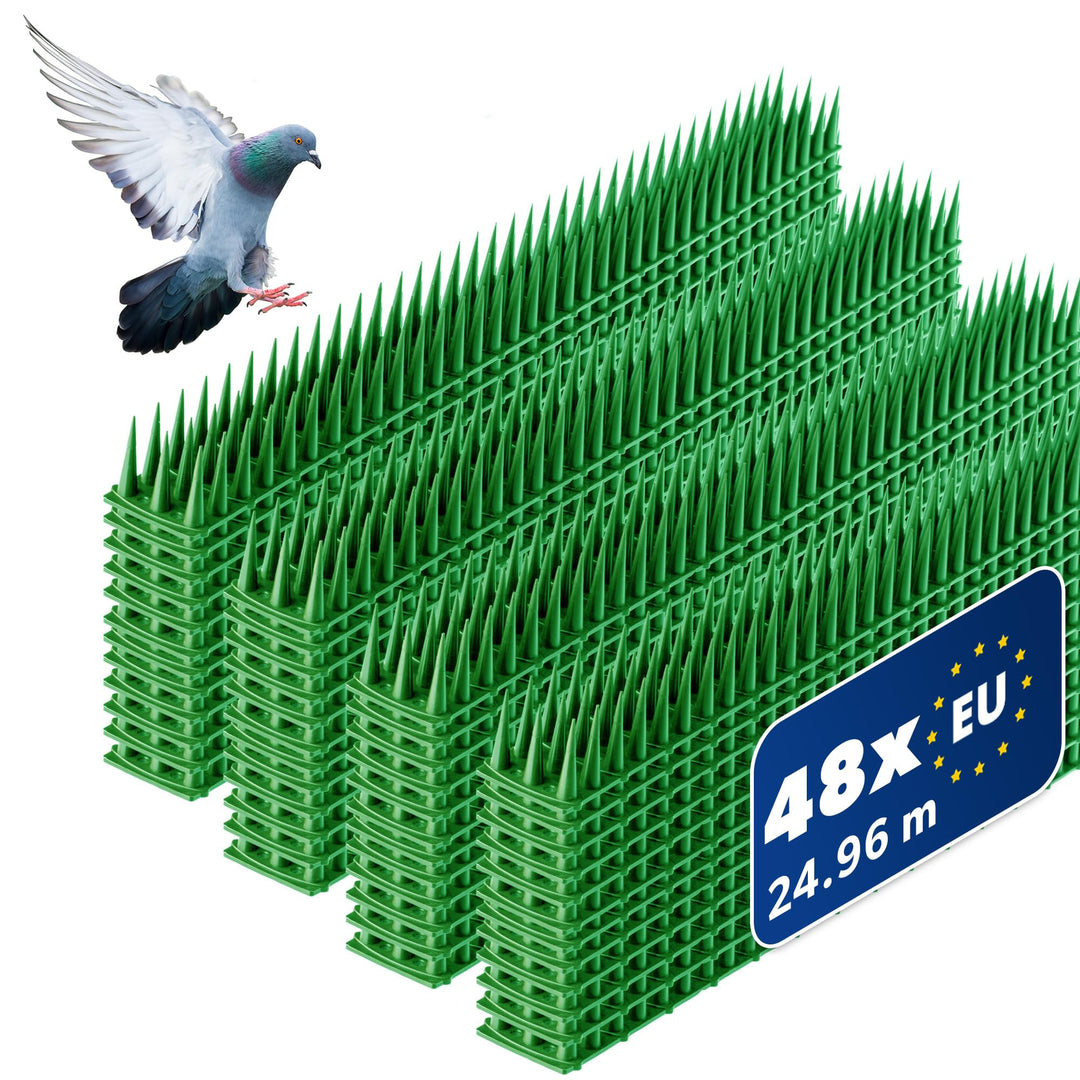 KADAX 48 Stück Vogelabwehr Spikes, Kunststoff, 51x4x3,5 cm, 3-reihig, für Tauben, Katzen, Marder, Za