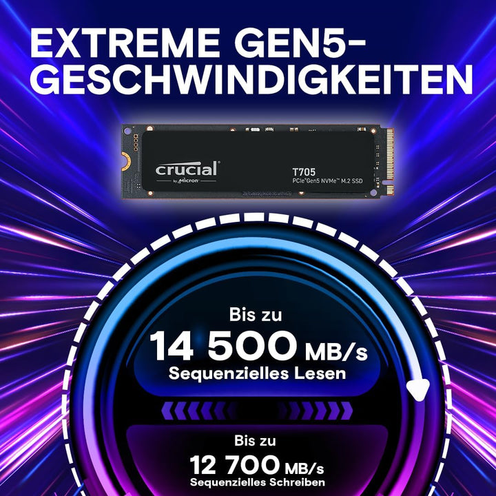Crucial T705 2TB SSD PCIe Gen5 NVMe M.2 Interne SSD, bis zu 14.500MB/s, Microsoft DirectStorage, PCI