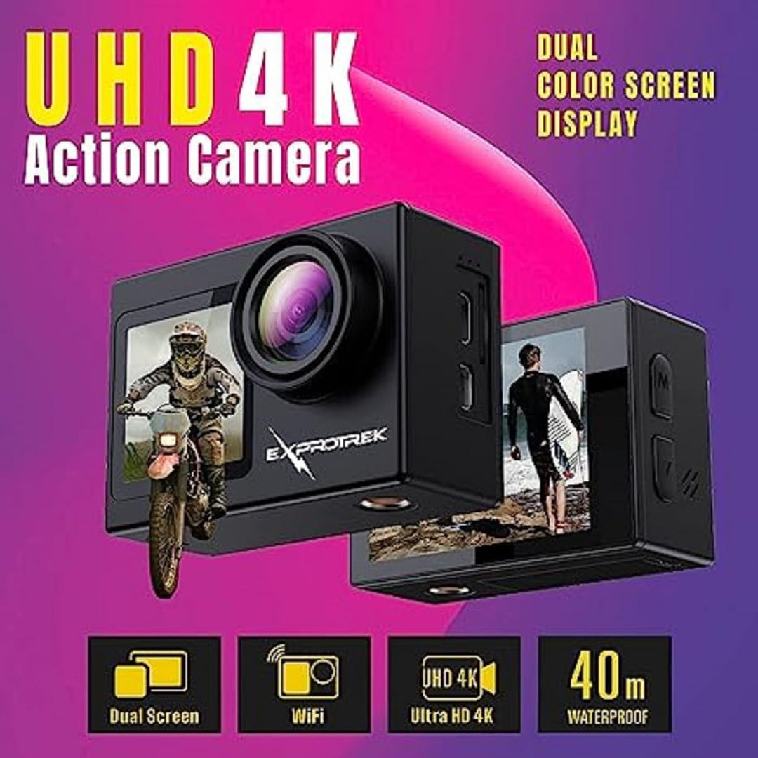 Exprotrek Action Cam 4K Unterwasserkamera Wasserdicht 40M Ultra HD 20MP Kamera 170 ° Ultra-Weitwinke