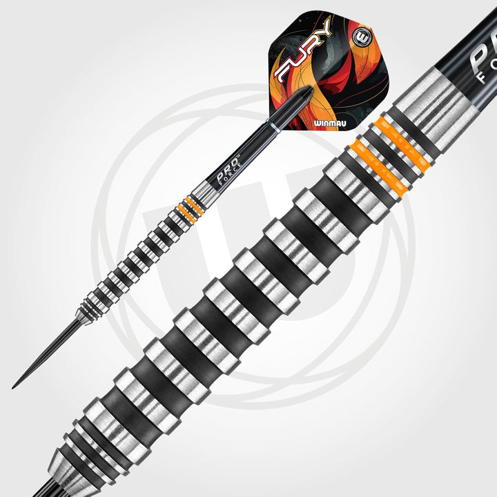 WINMAU Fury 24 Gramm Profi Wolfram Steeltip Dartpfeile Set mit Flights und Schäfte
