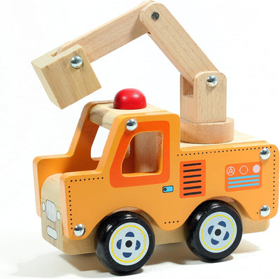 Tobar Kran-Wagen/Werkstatt-Wagen/Baustelle Holz-Spielzeug-Auto 13 cm lang