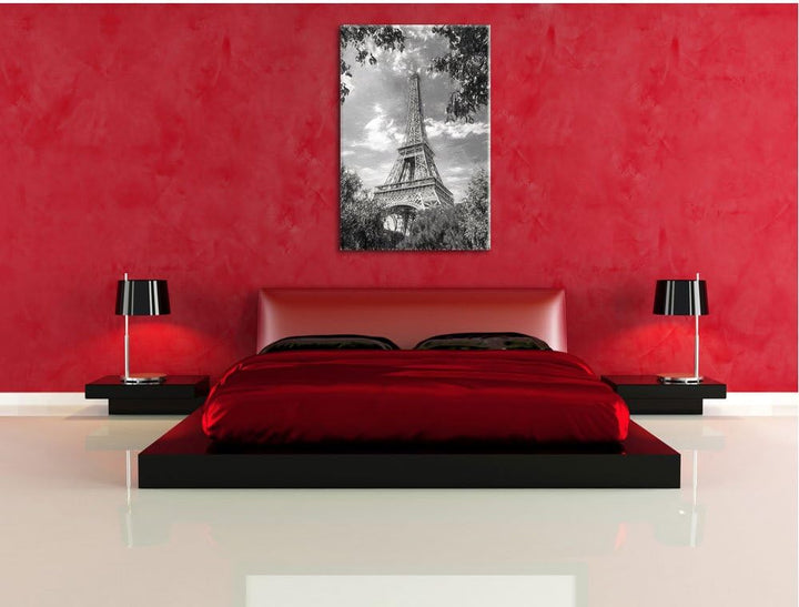 Pixxprint Eifelturm in Paris Kohle Effekt, Format: 100x70 auf Leinwand, 100x70