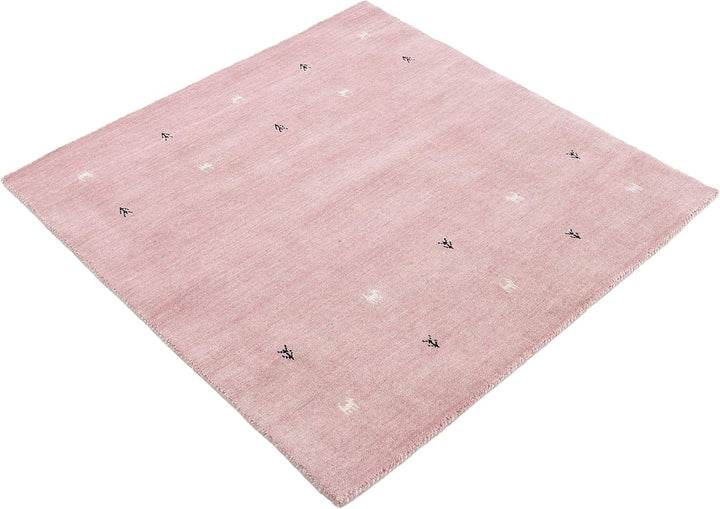 carpetfine Wollteppich Gabbeh Uni Quadratisch Rosa 60x60 cm | Moderner Teppich für Wohn- und Schlafz