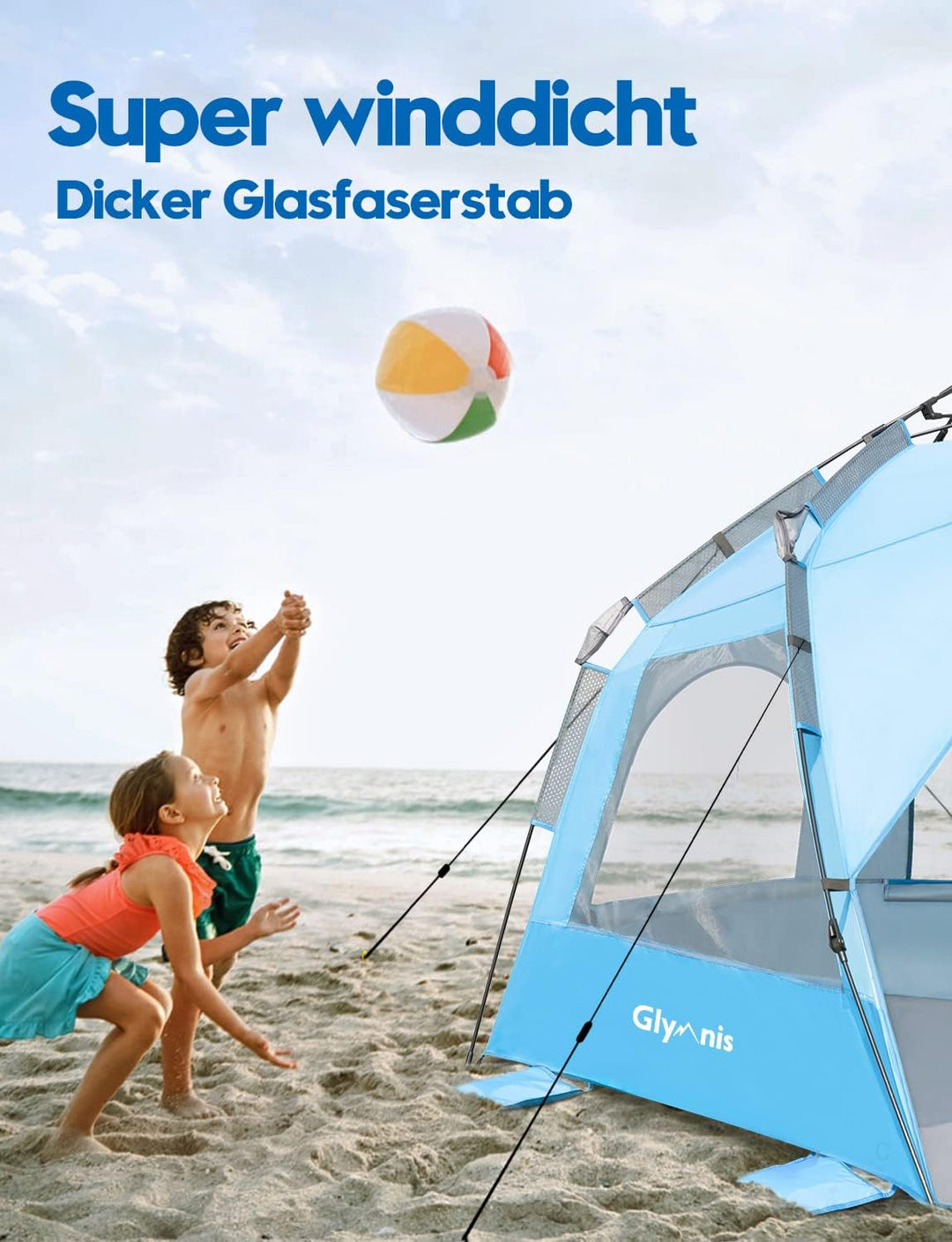 Glymnis Strandmuschel Quick Up Strandzelt Automatisches Strand Zelt UV-Schutz 50+ Windschutz Sonnens