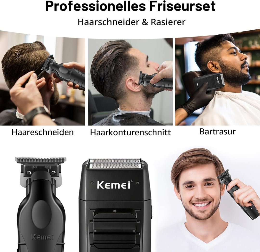 KEMEI Professionelle Haarschneidemaschine und Folienrasierer Set, Elektrische Haarschneidemaschine f