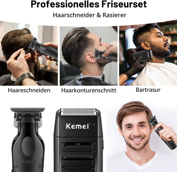 KEMEI Professionelle Haarschneidemaschine und Folienrasierer Set, Elektrische Haarschneidemaschine f