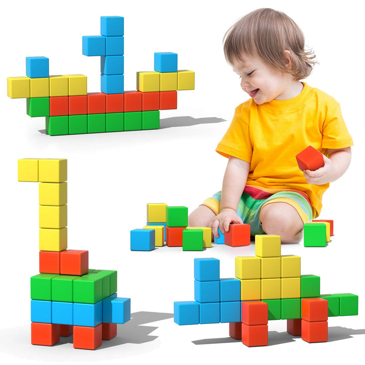 Asago Magnetische Bausteine Würfel 28 Stück, grosse Magnetsteine 34mm 3D Magnete Puzzle zum, Trainin