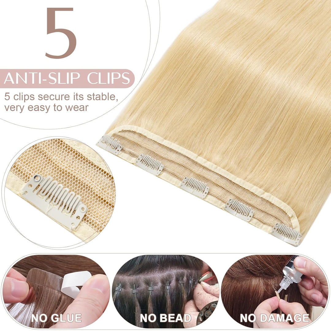 SEGO Clip in Extensions Echthaar 1 Tresse Haarverlängerungen Remy 7A ein Teilig Set 5 Klips Haarteil