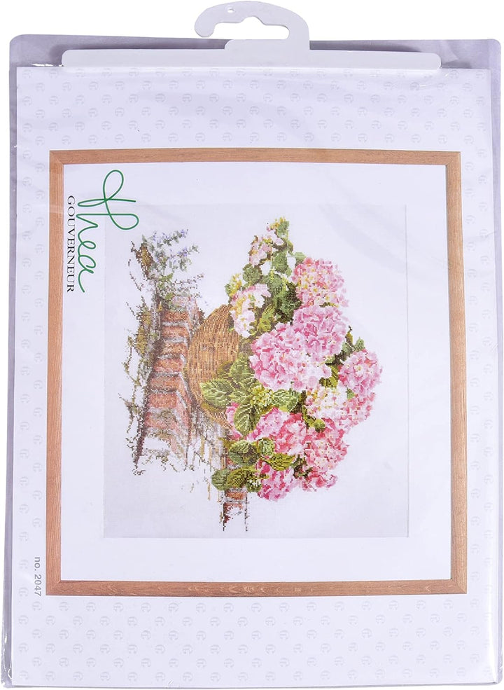 Thea Gouverneur - Kreuzstich-Set - Rosa Hortensie - Leinen - 32 Count - Für Erwachsene - 2047, Rosa