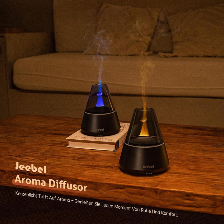 Aroma Diffuser für Ätherische Öle - 300ml Moderner Diffusor mit Farbigen LED Flamme Variation, USB-C