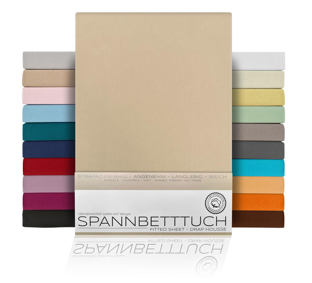 BEAUTEX Spannbetttuch Bettlaken aus Baumwolle, Premium Jersey Stoff 160g/m², Grösse und Farbe wählba