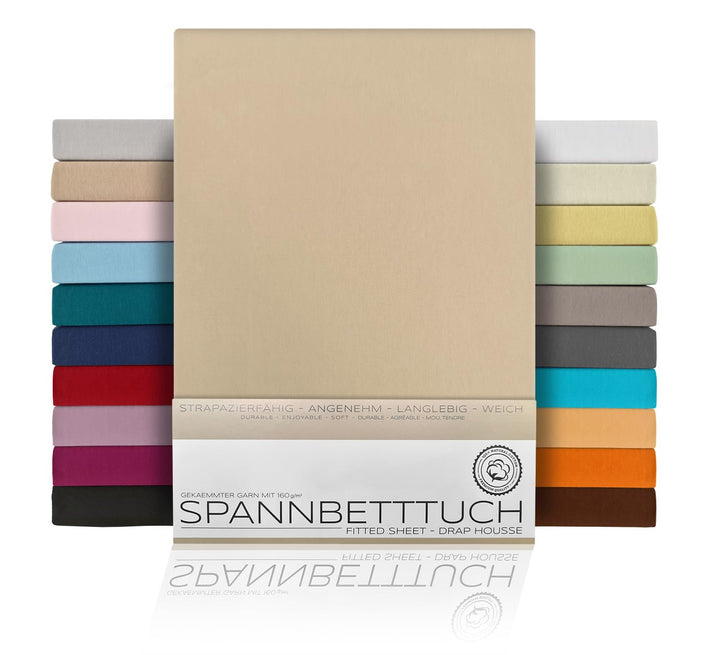 BEAUTEX Spannbetttuch Bettlaken aus Baumwolle, Premium Jersey Stoff 160g/m², Grösse und Farbe wählba