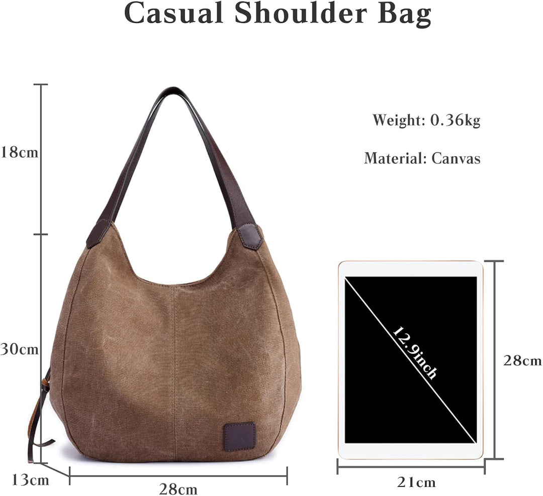 PORRASSO Damen Handtasche Canvas Hobo Schultertasche Mädchen Tote Bag Shopper Henkeltasche für Schul