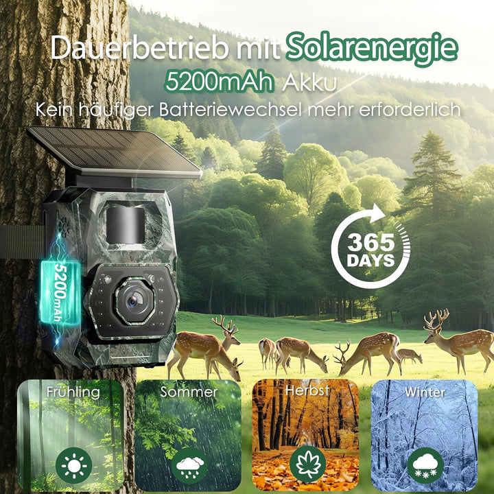 WLAN Wildkamera mit Handyübertragung App - Wildtierkamera mit Nachtsicht Bewegungsmelder Solar Wildk