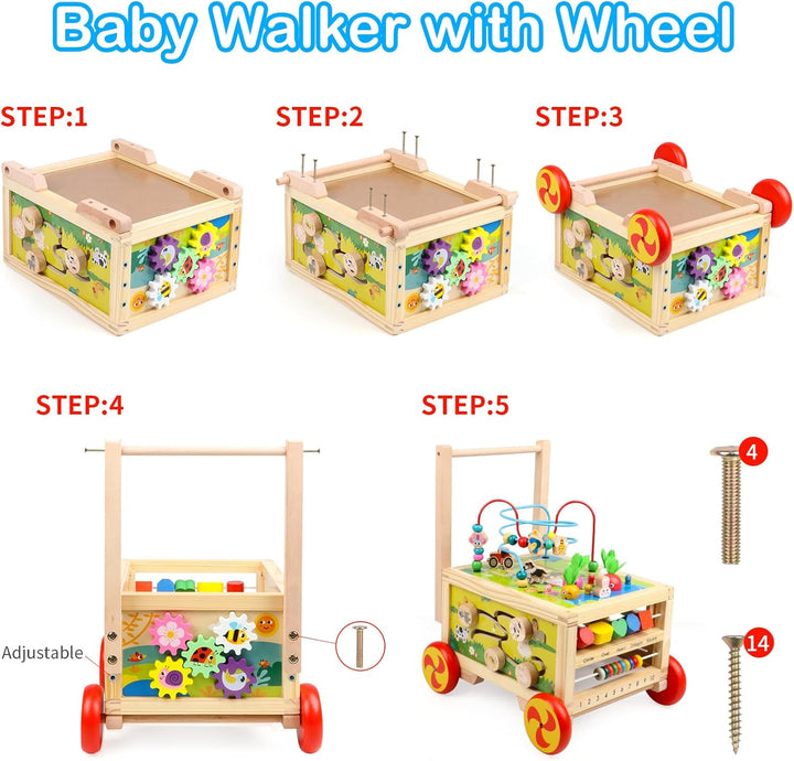 KABENFIS Holz Activity Cube mit Rädern für Jungen und Mädchen