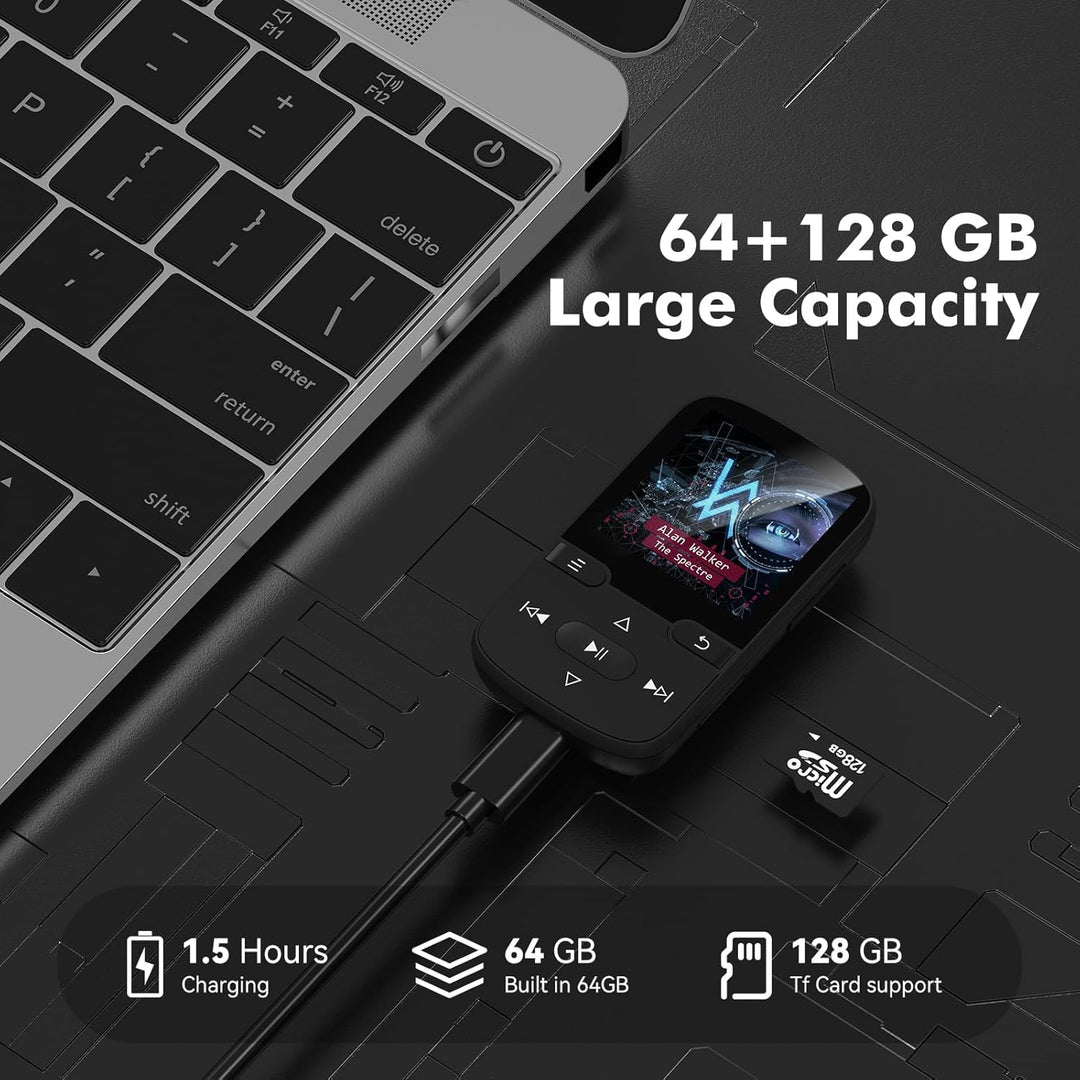 64 GB MP3 Player Bluetooth 5.3 mit Clip Kinder Tragbarer HiFi-Sport-Musikplayer (28g), FM-Radio, Sch