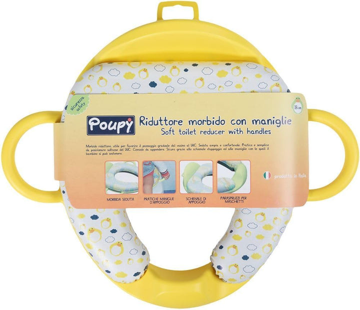Poupy Gelber Toilettensitz für Kinder, mit Griffen zum Halten und Rückenlehne, bequem gepolstertem S
