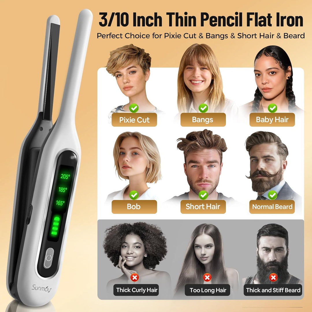 SUNMAY Voga Mini Glätteisen Kabellos für kurzes Haar, Bleistift Glätteisen für Pixie Cut, tragbarer