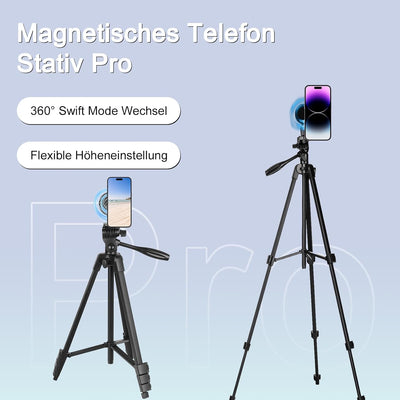 GEEKOTO Magnetische Anziehung Handy Stativ Ausziehbar, 54" Stativ für Smartphone mit 360-Grad-Panora