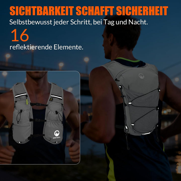 Laufweste Damen mit 2L TPU Trinkblase/500ml Trinkflasche, Leichter Trinkrucksack Laufen Herren 6L, R