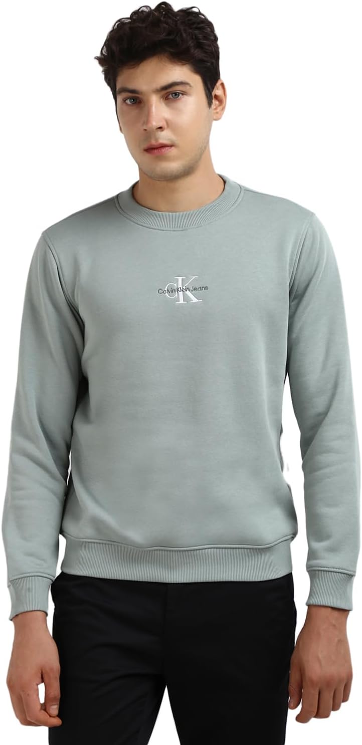 Calvin Klein Herren Sweatshirt Core Monologo ohne Kapuze XXL Grau (Slate Gray), XXL Grau (Slate Gray