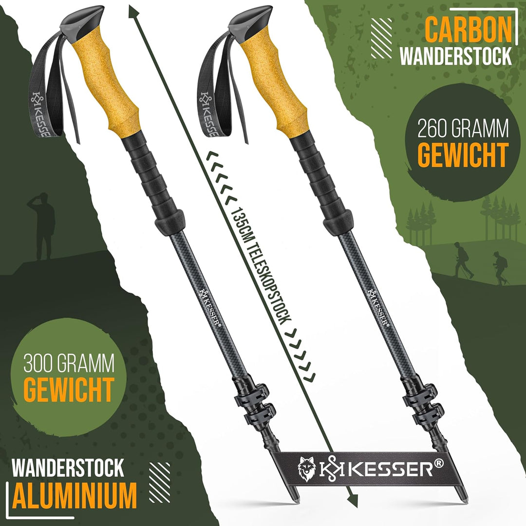 KESSER® Wanderstöcke Aluminium oder Carbon mit Korkgriff | Nordic Walking Stöcke für Damen & Herren