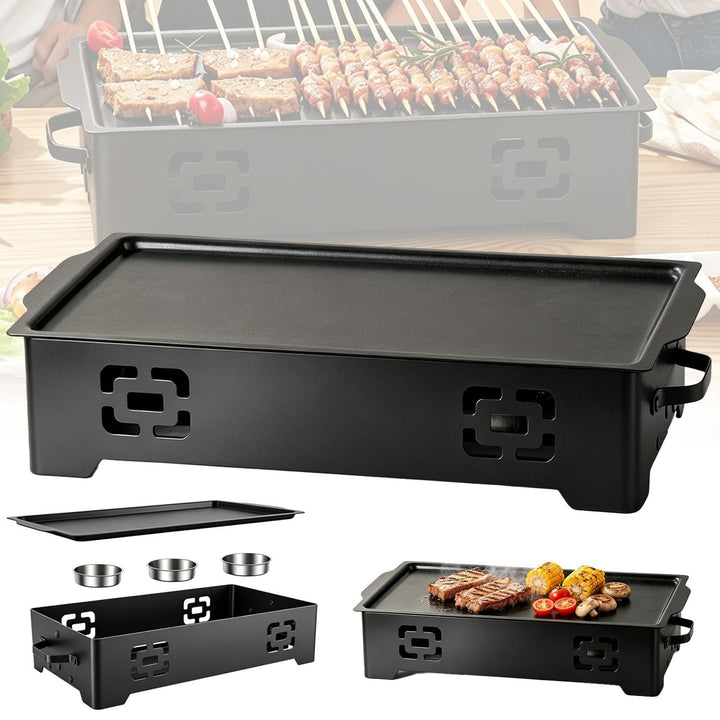 BBQ Warmhalteplatte mit 3 Teelichthaltern, Aluminium Antihaft Speisenwärmer