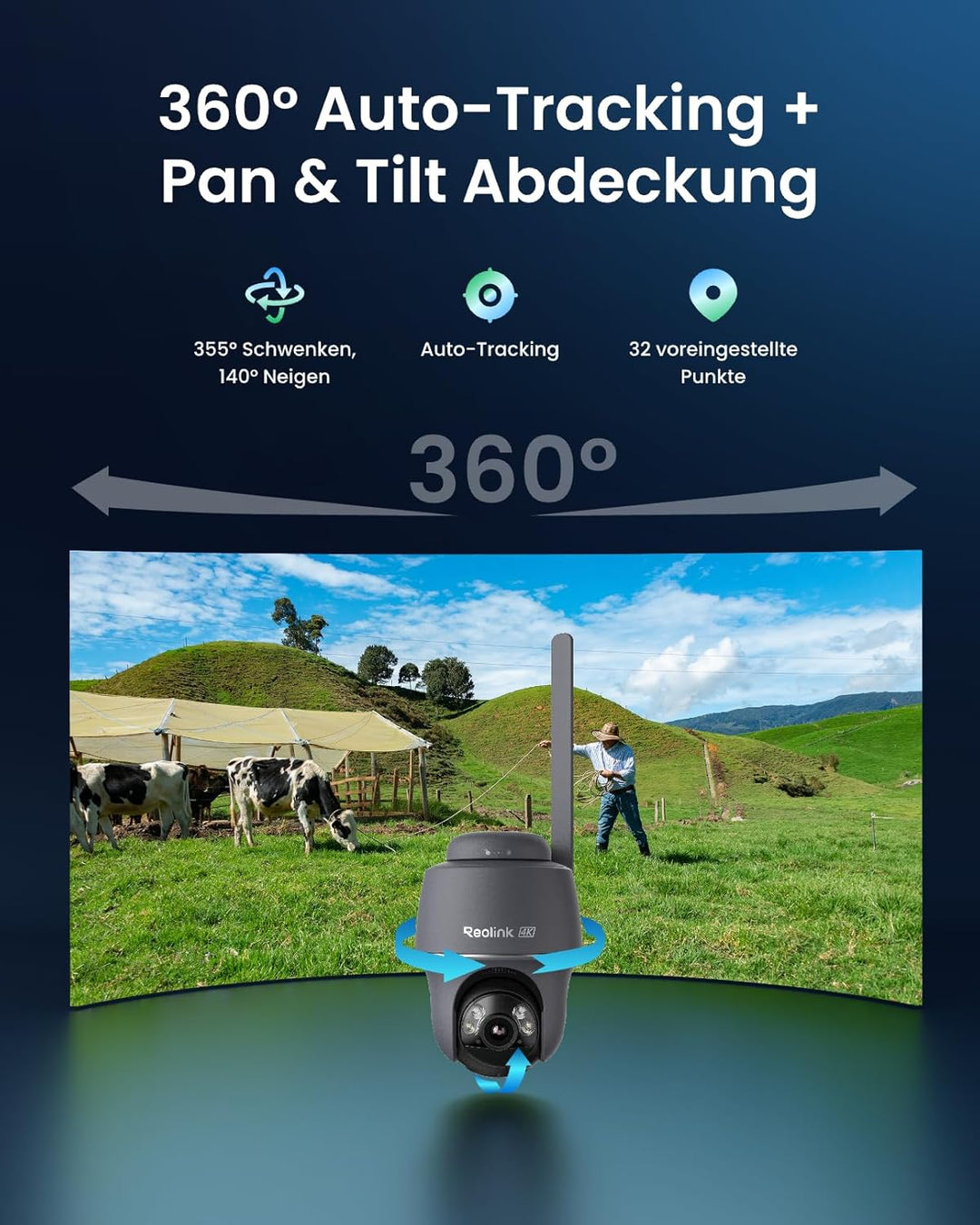 Reolink 4K 4G LTE Überwachungskamera Aussen mit SIM Karte Ohne WLAN, 355°&140° PTZ Solar Kamera Outd