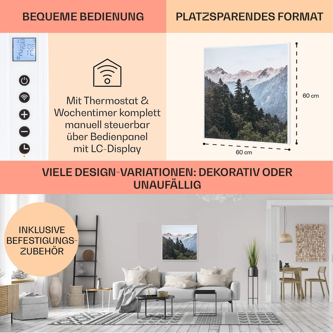 Klarstein Infrarotheizung mit Thermostat, 350W Elektroheizung, Smart Home Bild-Infrarotheizung zur W