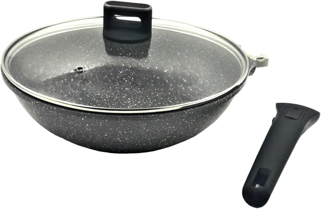 Wok-Pfannen in Steinoptik mit Deckel, hochwertig, antihaftbeschichtet, für alle Herdarten geeignet,