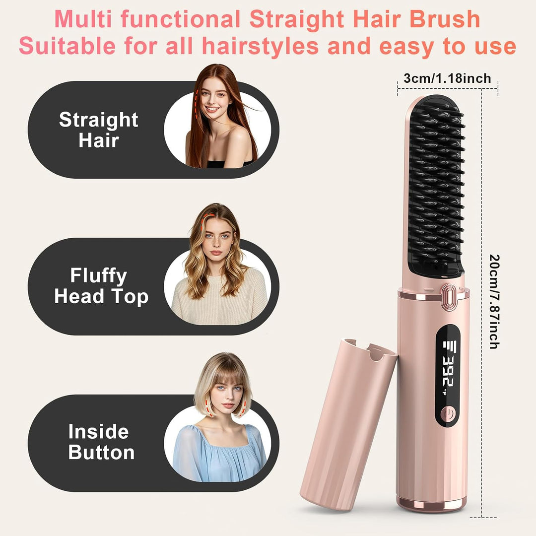 KARFUN Stylingbürste für kurze, 4 Temperaturstufen, Schnellaufheizung Rosa, Rosa