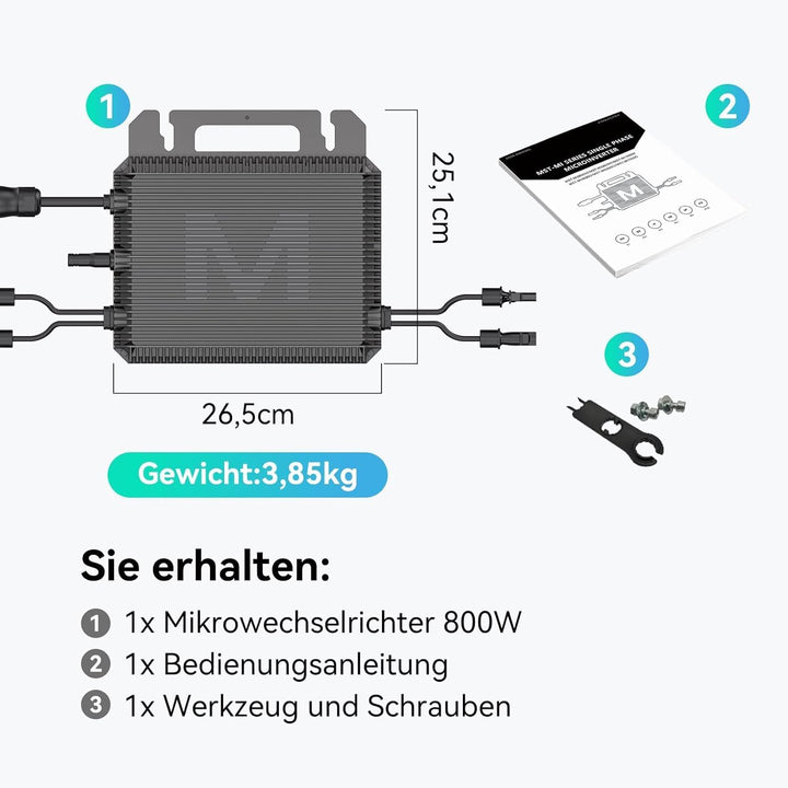 Marstek Mikrowechselrichter 800W – 230V AC 0% VAT, 16-60V DC Eingang, Solar-Wechselrichter mit WiFi