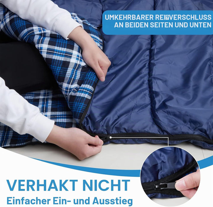 Baumwollflanell-Doppelschlafsack für Camping, Wandern oder Wandern. Queen Size 2 Person wasserdichte