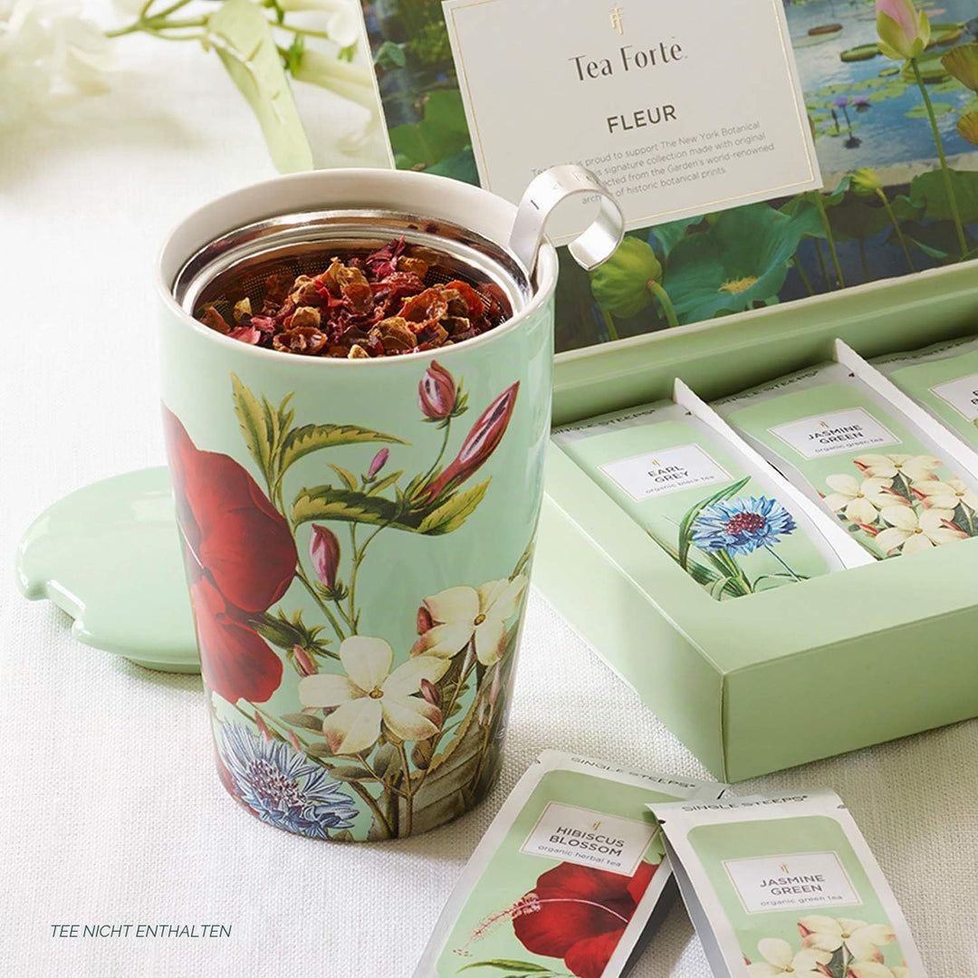 Tea Forté Kati Cup Fleur | Becher aus Edelstahl Herausnehmbarer Aufgussbecher | Qualitätsporzellan |