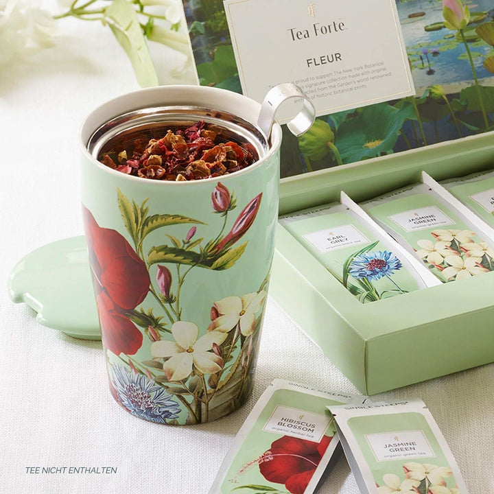 Tea Forté Kati Cup Fleur | Becher aus Edelstahl Herausnehmbarer Aufgussbecher | Qualitätsporzellan |