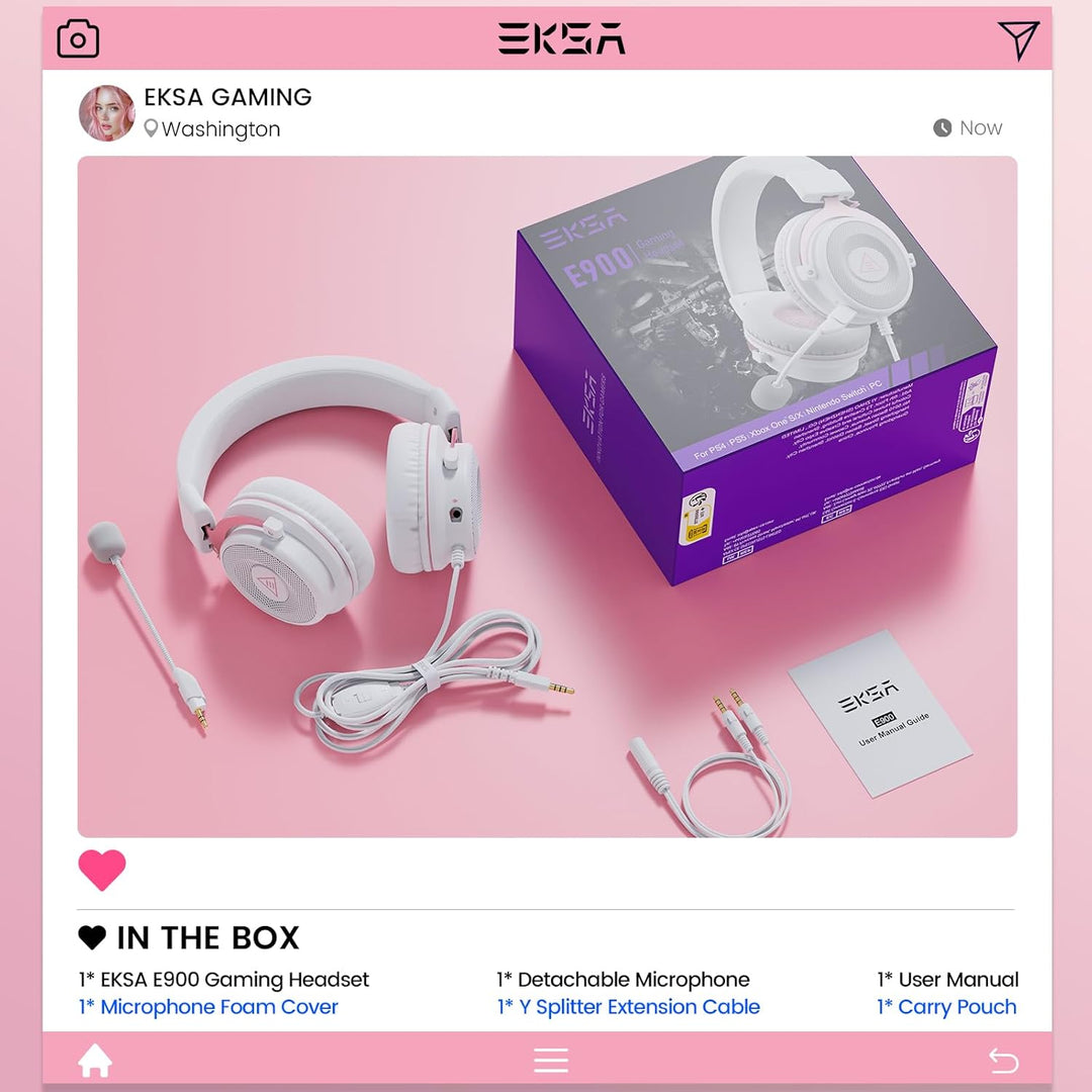 EKSA E900 Gaming Headset, PC Headset mit Abnehmbar Mikrofon mit Geräuschunterdrückung, 3D Surround S