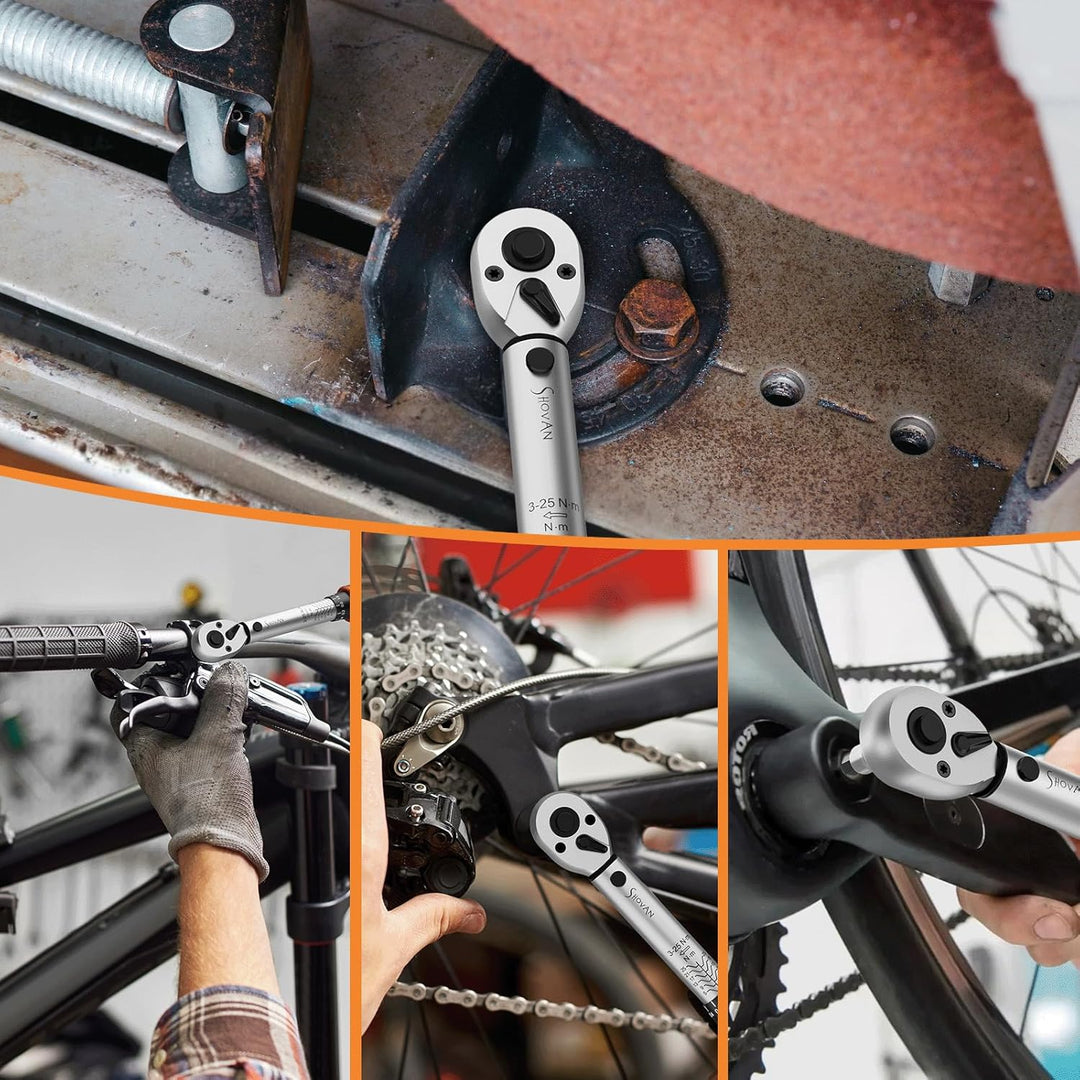 13TLG Klein Drehmomentschlüssel Fahrrad 1-25NM, 1/4 Zoll Torque Wrench Set, 72 Zähne Umschaltknarre,