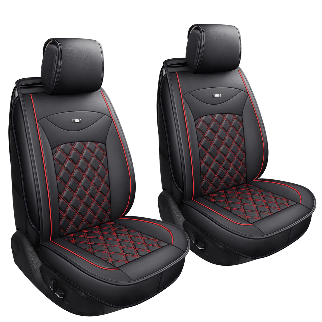 Udpomb 2 Stück Auto Vordersitzbezüge aus Leder in Schwarz&Rot mit Rhombus Motiv - Universelle Passfo