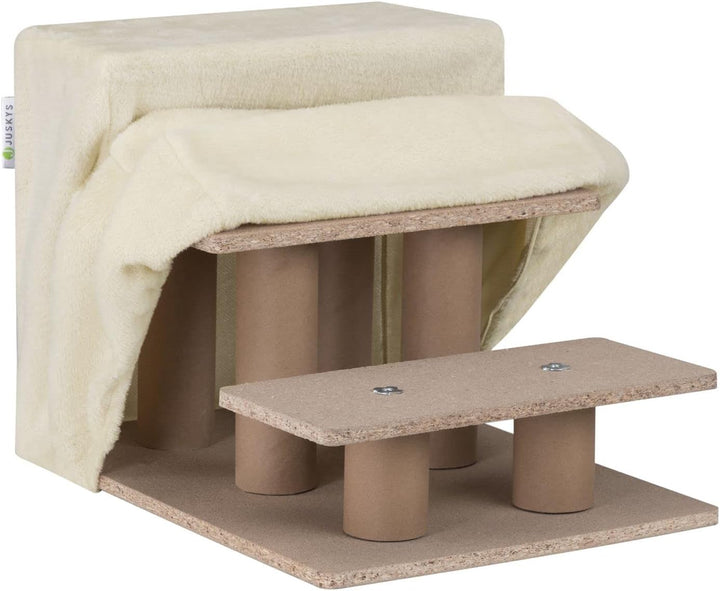 Juskys Haustiertreppe Hundetreppe 36 cm - Treppe 3 Stufen Plüsch-Bezug waschbar - Katzentreppe Hunde