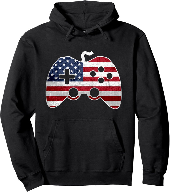 4th Of July Video Gamer American Flag Controller Games Love Pullover Hoodie