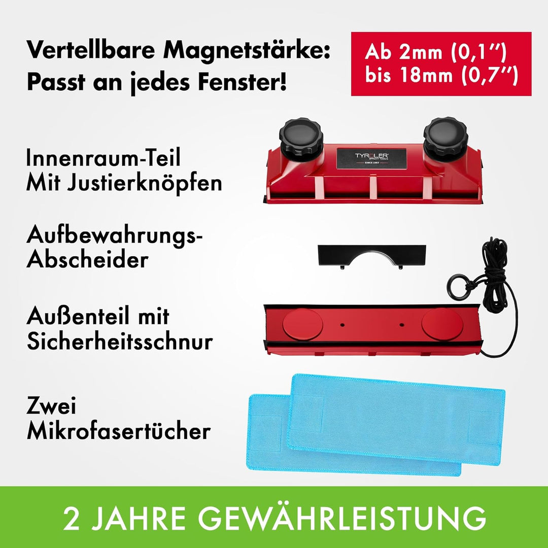 Tyroler Fensterreiniger mit regulierbarer Magnetkraft The Glider D-2 AFC | Fensterputzen leicht gema