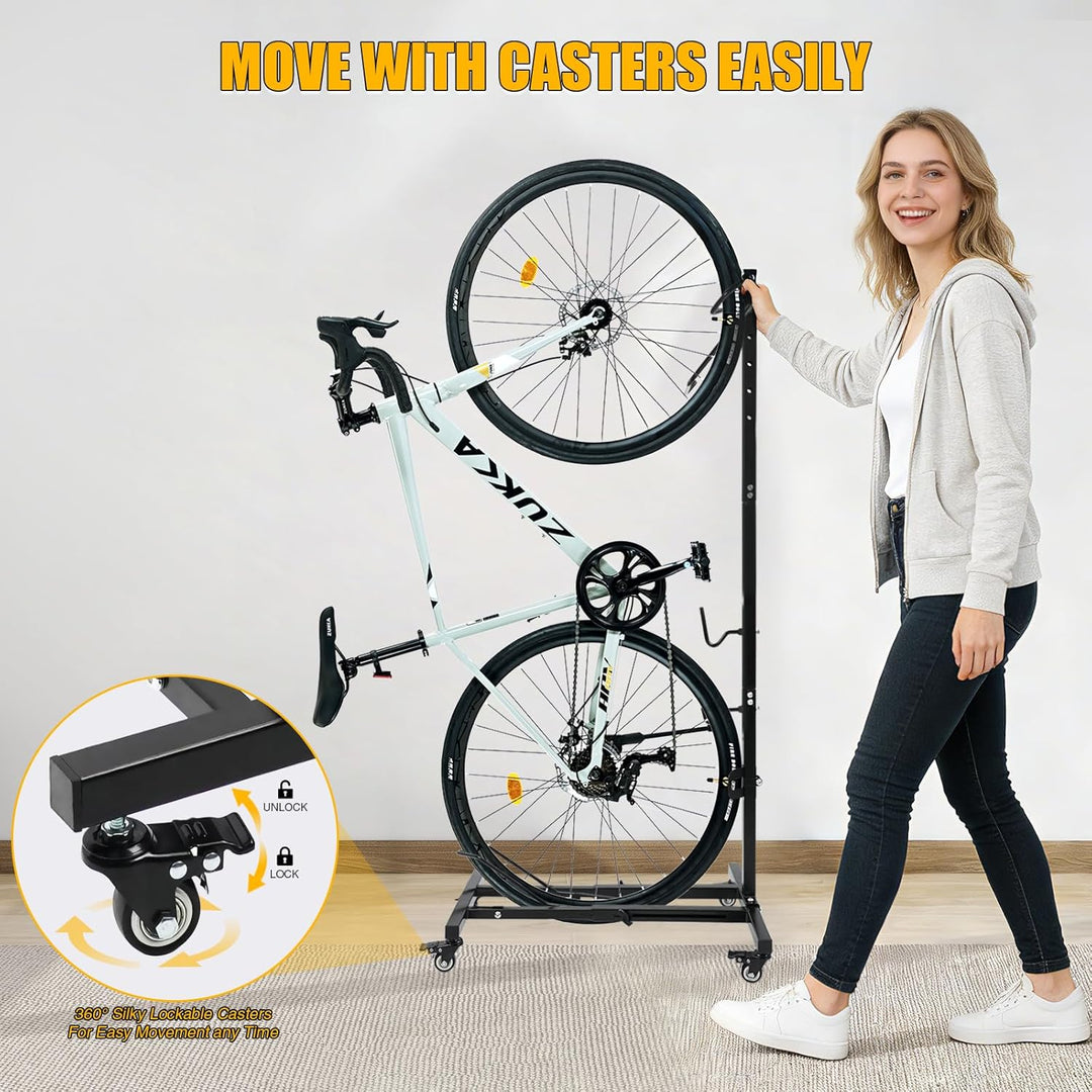 Fahrradständer mit Rollen, Vertikal &amp; Horizontal höhenverstellbar Schwarz, Schwarz