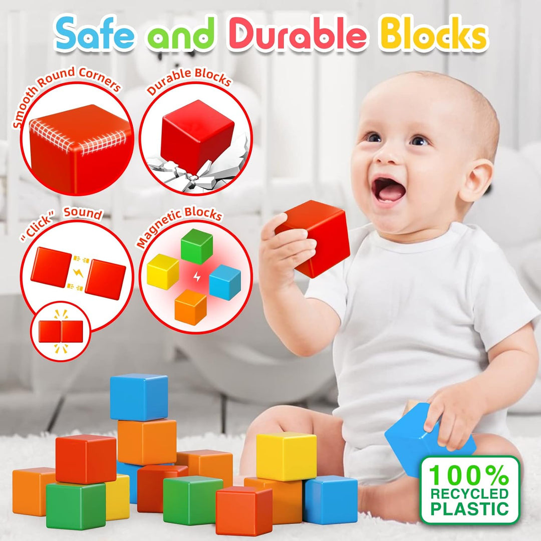 Magnetische Bausteine, 30 Stück, Grosse Magnetische Würfel für Kleinkinder Jungen und Mädchen, Senso