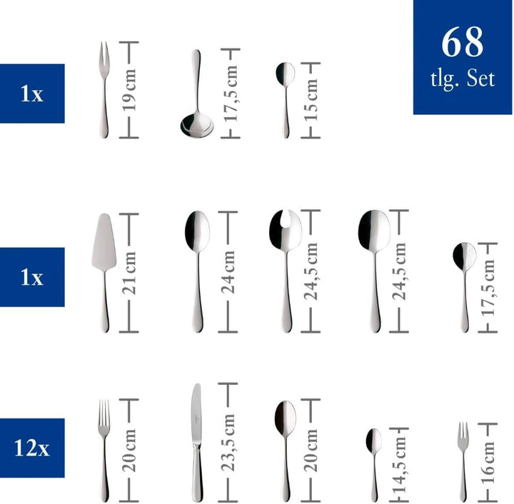 Villeroy & Boch – Oscar Tafelbesteck 68 teilig, 12 Personen, spülmaschinenfest, rostfrei, Besteck Ed